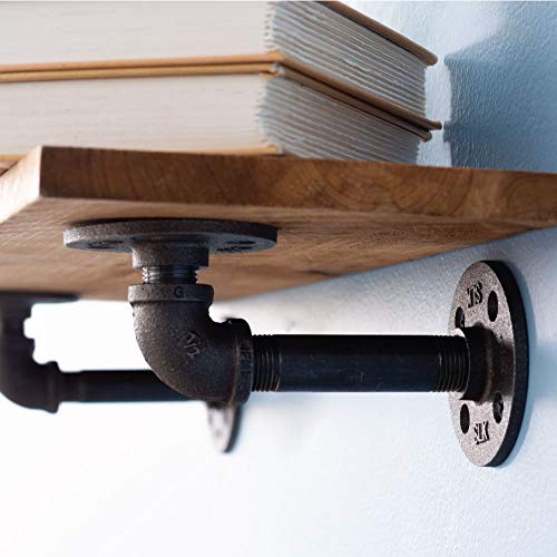 Pipe Décor Industrial Pipe Shelf Brackets 4 Pack, Authentic Pipe Plumbing Fittings And Pieces, Wall Mounted Double Flange Floating Shelves, Rustic Bracket Set For Vintage Shelving Decor (4 Inch) #TOP4