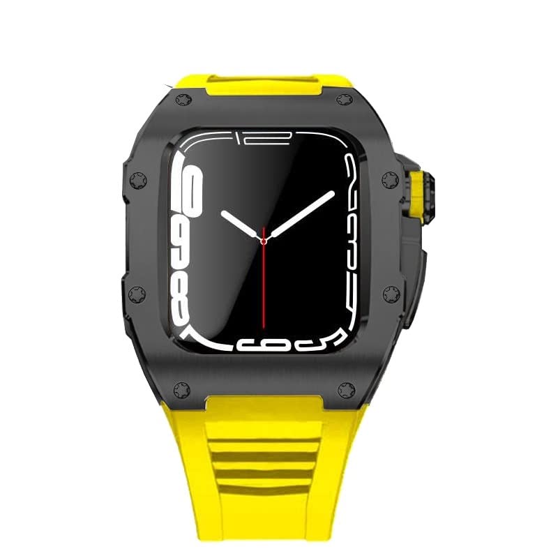Kit acier Apple Watch 45mm anti-choc avec bracelet en caoutchouc fluorine confortable