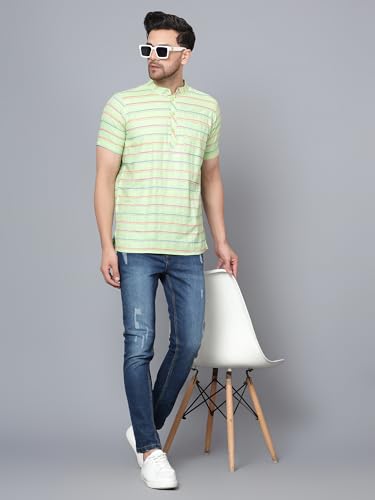 Image of LATEST CHIKAN Men's Cotton Regular Casual Strped Short Kurta Half Sleeves - (SK-LJ.DS.AS)