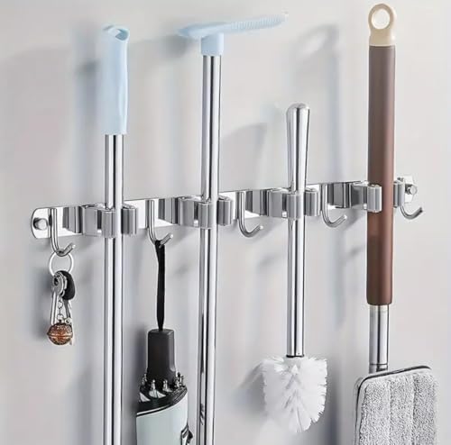 Suporte de Parede em Aço Inox para Vassouras, Utensílios e Ferram...