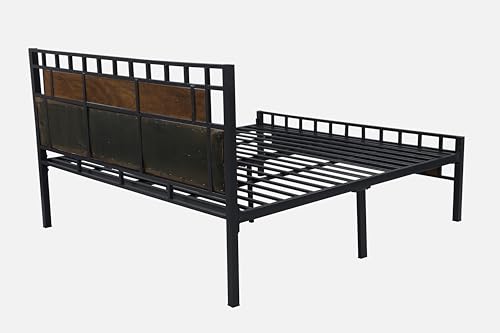 Image of Orvo Metal Queen Size Bed Without Storage | Wrought Iron Double Bed with Headboard & Footboard | Sturdy Powder Coated Platform Bed Queen Size Cot for BedroomLivingRoom Black (75x60)