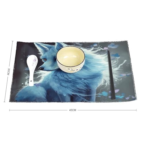 Set de table carré renard bleu en toile (lot de 6) lavable pour salle à manger - 3