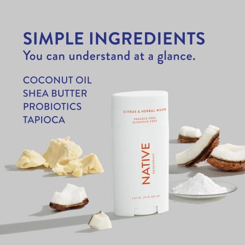 Native Deodorant | Natural Deodorant for Men and Women, Aluminum Free with Baking Soda, Probiotics, Coconut Oil and Shea Butter | Citrus & Herbal Musk Native Deodorant | Natural Deodorant for Men and Women, Aluminum Free with Baking Soda, Probiotics, Coconut Oil and Shea Butter | Citrus & Herbal Musk