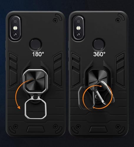 Image of JANAK RAJ Ringstand Armor Bumper Back Case Cover Compatible with Xiaomi Redmi Note 5 Pro | Tough Rugged Shockproof PC+TPU Kickstand 360 Protective Design - Black