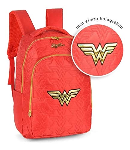 Mochila Escolar Notebook Mulher Maravilha Ww Oficial Dc Cor:Vermelho