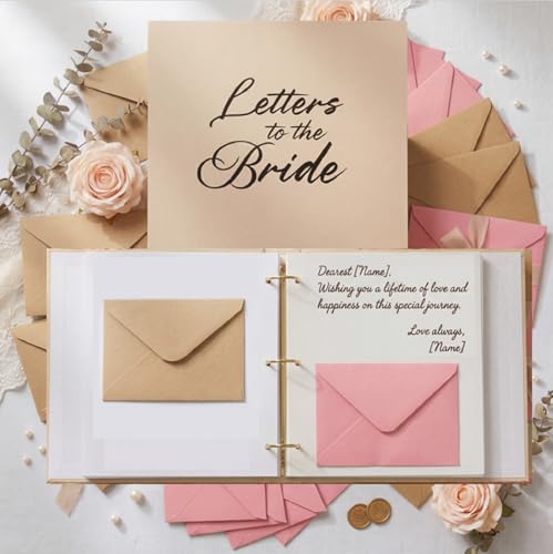 Sabary 10x10 Inch Letters to the Bride Binder Scrapbook Wedding Guest Book Letters Bridal DIY Blank Paper Photo Album Wedding Memory Album Bridal Shower Keepsake with 20 Pcs 4x6 Inch Envelopes