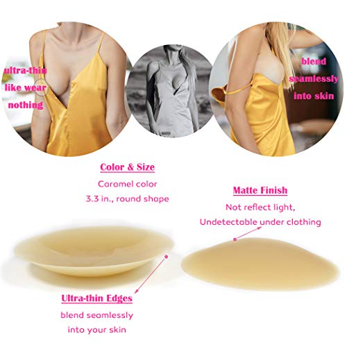 Nipple Covers for Women, MIILYE Adhesive Nipplecovers Reusable Breast Petal Silicone Pasties (Silicone Pasties-3.3" /8.5cm)