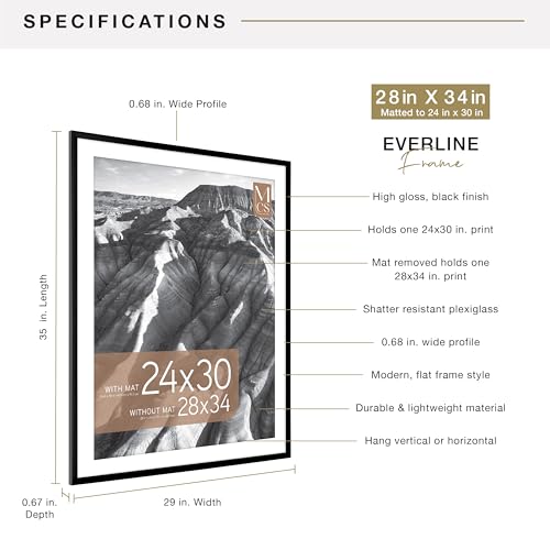 Image of MCS Everline Collection 28x34 Matted Poster Frame with 24x30 Picture Display, Black Vertical & Horizontal Wall Hanging Large Frame for Photos, Posters & Art Prints (1-Pack)