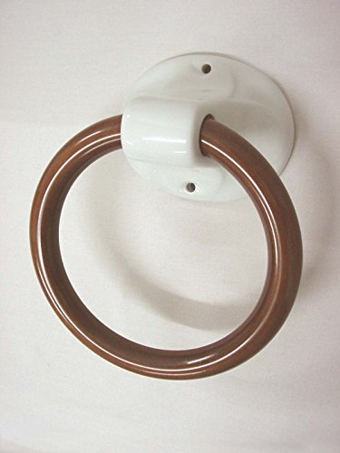 TOALLERO Pared BAÑO Porcelana con ARO Madera PEQUEÑO Marron