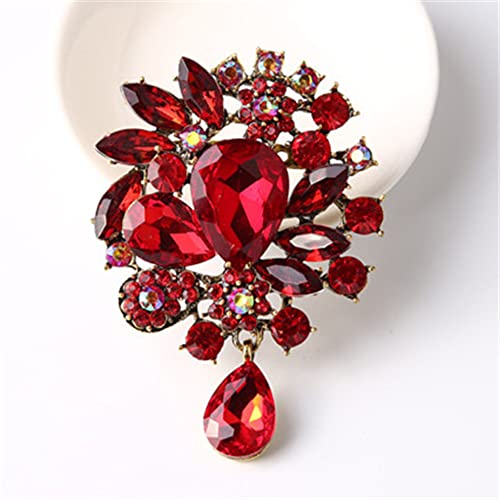Image of COLORFUL BLING Rhinestone Leaf Brooch Pin - Red, Blue Vintage Jewelry Accessory Gifts Decoration