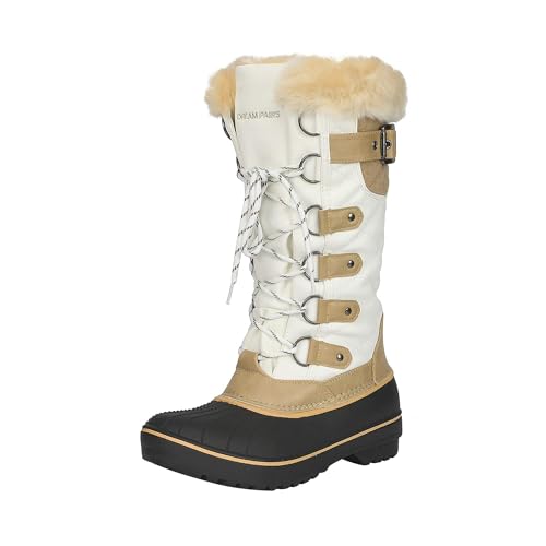 DREAM PAIRS Women's DP Warm Faux Fur Lined Mid Calf Winter Snow Boots 12 Beige/White