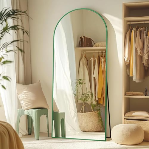 Full Length Mirror, 58"x18" Floor Mirror, Arch Floor Standing Mirrors Freestanding Arch Full Body Mirrors with Stand for Bedroom, Hanging Mounted for Living Room Cloakroom, Green