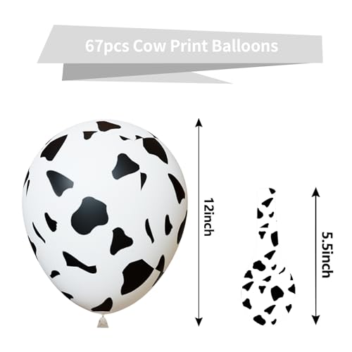 Image of Cow Print Balloons, 67pcs 12 Inch Cow Balloons for Birthday, Farm Cowboy Western Baby Shower Birthday Party Decorations