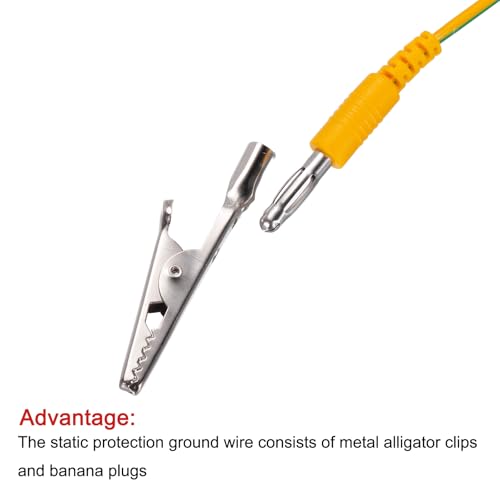 Image of MECCANIXITY ESD Grounding Cable Cord with Alligator Clip 3.0m /118 inch Long Yellow Anti-Static Ground Wire Cable Clip for Eliminate Conductor Electrostatic