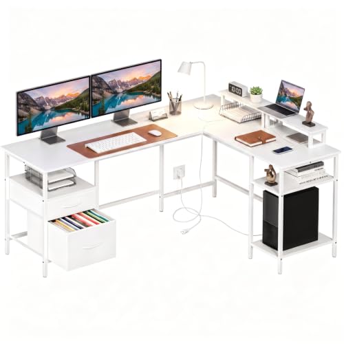 DUMOS 62 Inches L Shaped Computer Desk with Charging Station