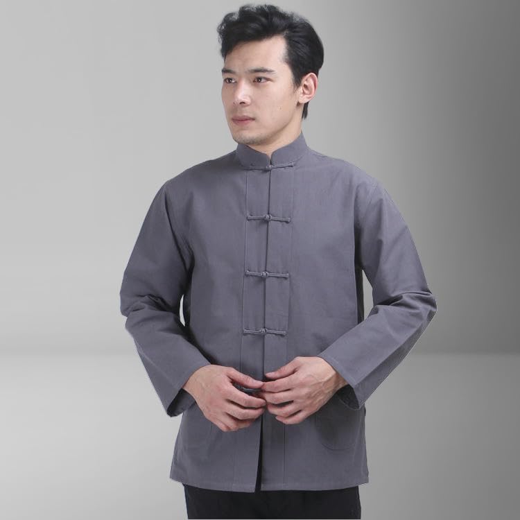 Bata de algodón para hombre con botones de estilo chino Hanfu casual 7