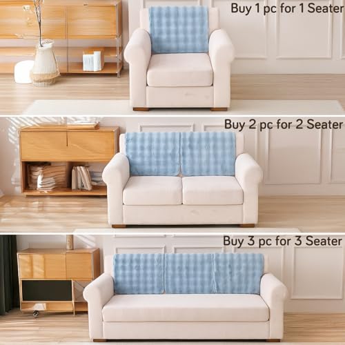 Image of HOKIPO 'FurHug' Luxury Faux Rabbit Fur Sofa Backrest Cover with Anti-Slip Backing, Charm Blue (AR-6289-BL*1S)