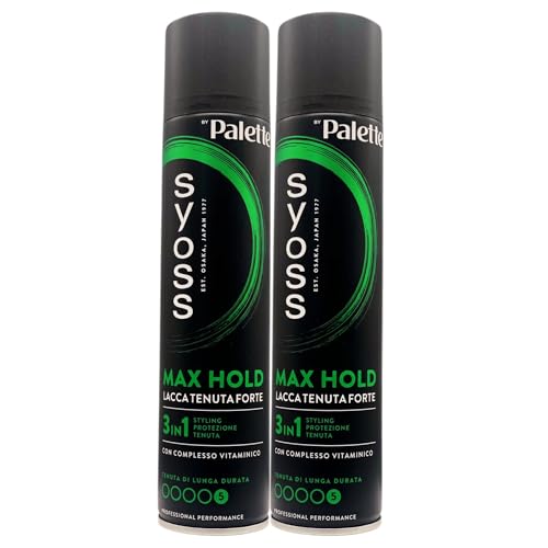 Lacca Tenuta Forte MAX HOLD Con Complesso Vitaminico Di Lunga Durata. 3In1 Styling, Protezione, Tenuta 300ml (2 Spray)