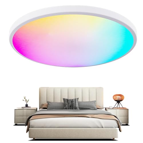 Rukjmqi Plafón LED de montaje empotrado, Luz de disco de techo ajustable 3000K-6500K, Luces planas redondas modernas 6 RGB, lámparas de techo regulables delgadas para comedor, cocina, dormitorio