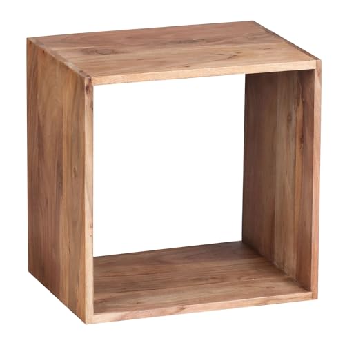 FineBuy Standregal Massivholz 43,5 cm Cube Regal Holzregal Naturprodukt Beistelltisch Landhausstil Braun