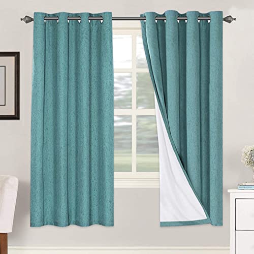 Image of H.VERSAILTEX Functional 100% Blackout Curtain with White Liner for Bedroom Primitive Linen Look Curtains 2 Panels Thermal Insulated Curtains for Living Room (52 x 72 Inches, Teal)