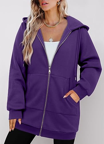 Stunshow Womens Hoodies Y2K 2023 Fall Clothes Oversized Sweatshirt Zip Up Fleece Jackets Long Sleeve Teen Girls Trendy Cute Tops With Pocket Deep Purple 3Xl thumb #3