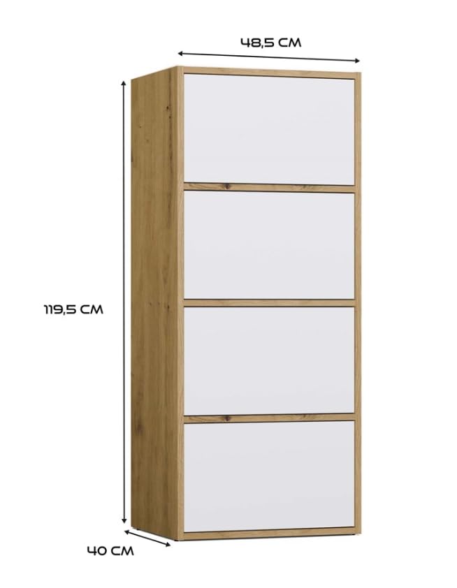 BDW Alma Commode Moderne avec 4 Portes, 50 x 119 x 40 cm, pour Chambre d'enfant, Salon, Couloir, système Tip-on - Artisan Chêne/Blanc