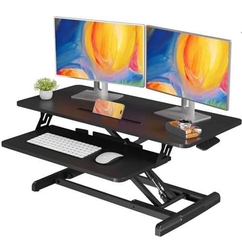 JOY 35″ Spring-Assist Standing Desk Converter with Keyboard Tray