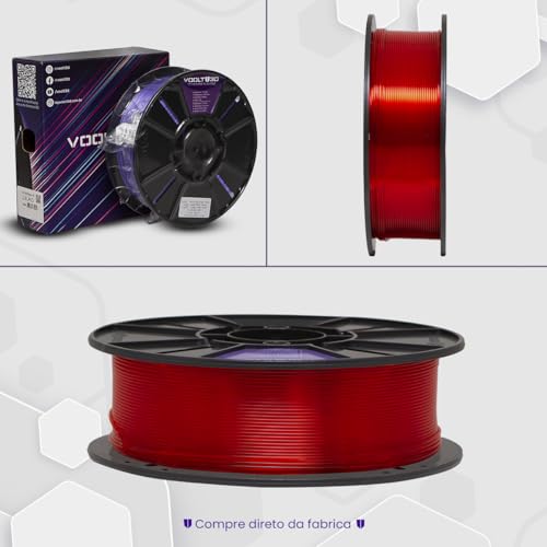 Filamento PLA Vermelho Romã Translúcido Premium 1kg, 1.75Mm, Para Impressoras 3D - Voolt3D