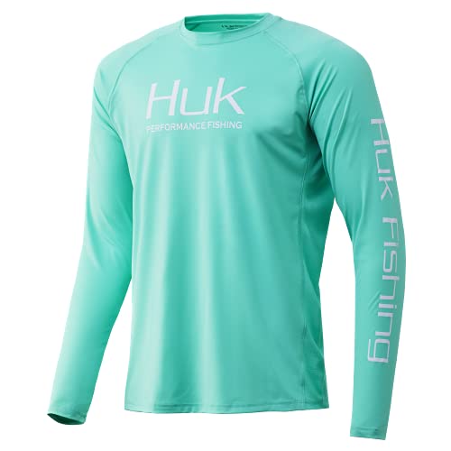 HUK Men's Pursuit Vented Long Sleeve 30 UPF Fishing Shirt, Electric Green, Large