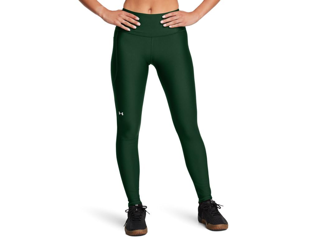 Under Armour HeatGear Damen-Leggings mit hoher Taille, mit Taschen, rutschfest, (301) Forest Green/White, M