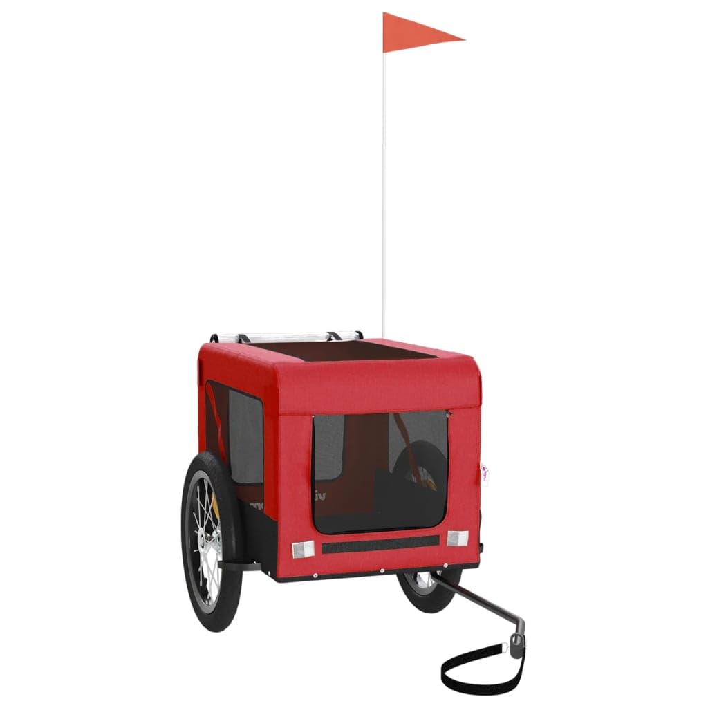 vidaXL Pet Bike Trailer, Pet Cart Carrier for Small Dogs, Pet Bike Trailer with Flag, Dog Bicycle Wagon, Red and Black Oxford Fabric and Iron