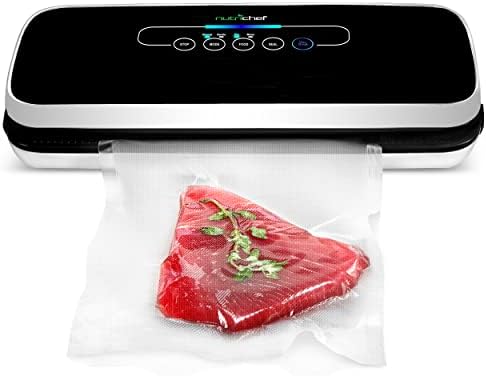NutriChef Automatic Vacuum Air Sealing System Preservation with Starter Kit Compact Design, Lab Tested, Dry & Moist Food Modes with Led Indicator Lights, 12", Black
