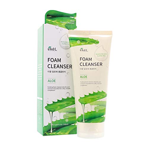 EKEL Foam Cleanser Aloe - Moisturizes and Soothes Skin - Purifying Foam Cleanser Absorbs and Removes Impurities and Aids in Healing Skin for Silky, Smooth Complexion, 6.09 oz