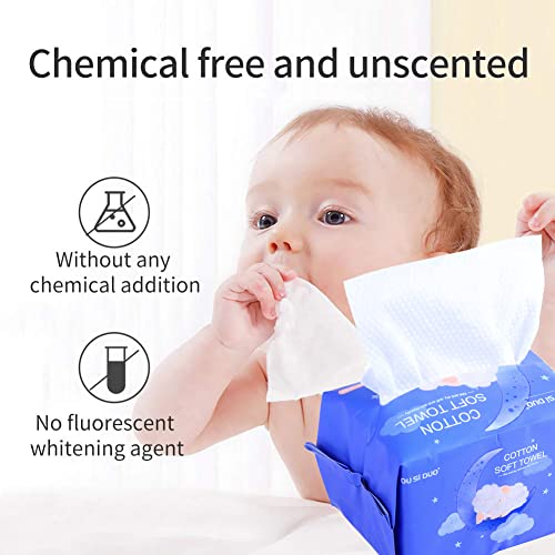 Image of Dry Baby Wipes, Made of 100% cotton, Chemical-free Unscented, Ultra Absorbent Cotton, Wet and Dry Use Tissues for Baby Delicate Skin Clean, 600 count (pack of 6)