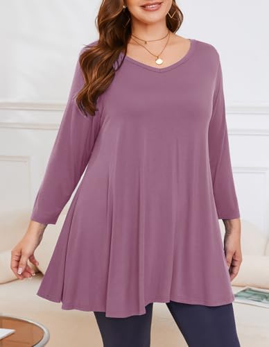 Image of LARACE Tunics 3 /4 Sleeve Plus Size Tops for Women V Neck Loose Fit Flowy Clothing for Leggings