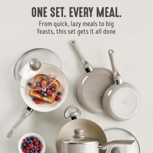 Image of GreenLife 16-Piece Nonstick Cookware Set, Non-Toxic Ceramic Pots and Pans Set, Durable Healthy Kitchen Essentials, Fast Heating, Induction Ready, Easy Clean Dishwasher Safe, PFAS-Free, Beige Taupe