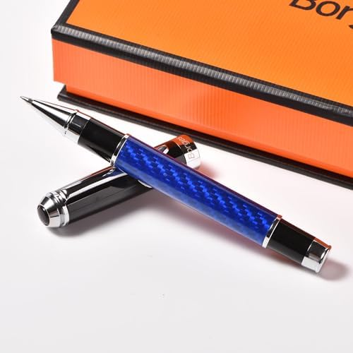 Borges Premium Carbon Fiber Rollerball Pen, Smooth Writing, Stylish Blue Design,