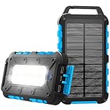 Solar Powerbank 20000mAh, Tragbare Solar Ladegerät USB C Externer Akku Outdoor Wasserdichtes Power Bank Solarpanel mit LED-Licht und 2 Outputs Akku Ladegerät für Smartphones Tablets und mehr, Blau