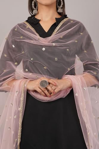 Image of Net Butti Dupatta for Women | Golden Lace Border Chunni | Butti Work Odhani | Wedding & Bridal Styling | Lightweight Drape | Kurti & Salwar Suit
