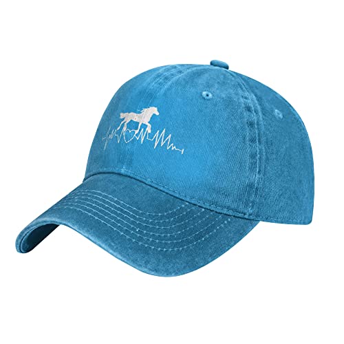 Horse Heartbeat hat for Women Men Vintage Hats Baseball Cap Adjustable Washed Cotton Cap Blue