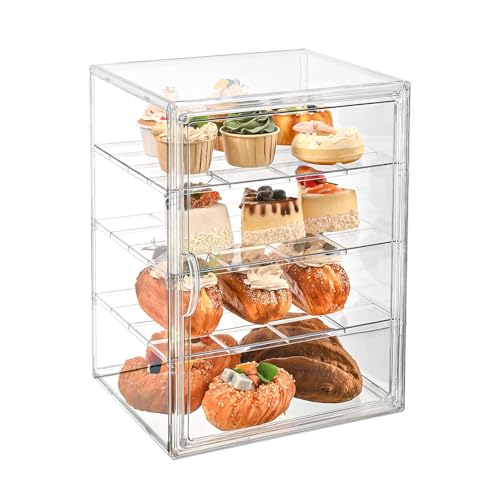 Pastry Display Case, Clear Bread Box for Kitchen Countertop, 4-Tier Adjustable Bread Storage with Magnetic Door, Large Capacity Bread Container 40 * 30 * 25CM