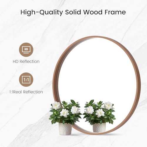 Wallbeyond 345403 Round Mirror With Wood Frame 24 Inch Circle Wall Mirror For Bathroom Round Wall Mirror For Wall Decor, Vanity, Entryway Living Room  thumb #5
