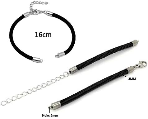 LiQunSweet 5 Pcs Adjustable Black Nylon Bracelet Making with 2-Loops and Extender Chain for Charm Friendship Bracelet Bangle Jewelry Making - Image 3