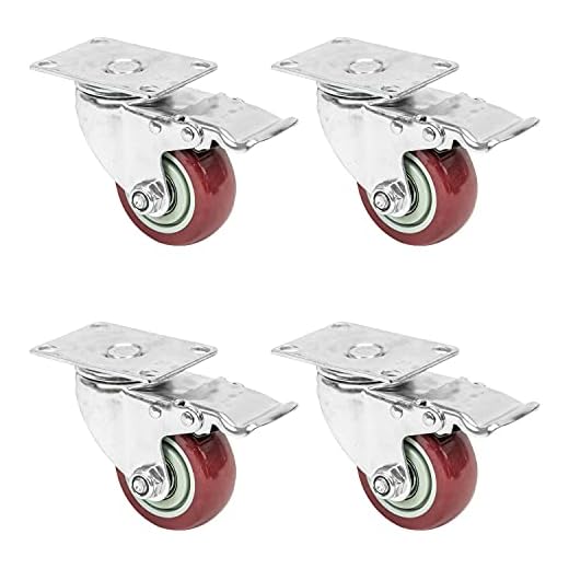 HMF 6710 lasthjul med broms av polyuretan | 4 stycken | 75 mm | upp till 400 kg | röd
