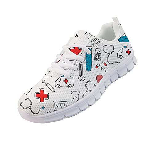 POLERO Chaussures d'infirmière à Impression Dentaire médicale pour Femmes Baskets Chaussures légères et Confortables pour la Marche à Pied, EU37