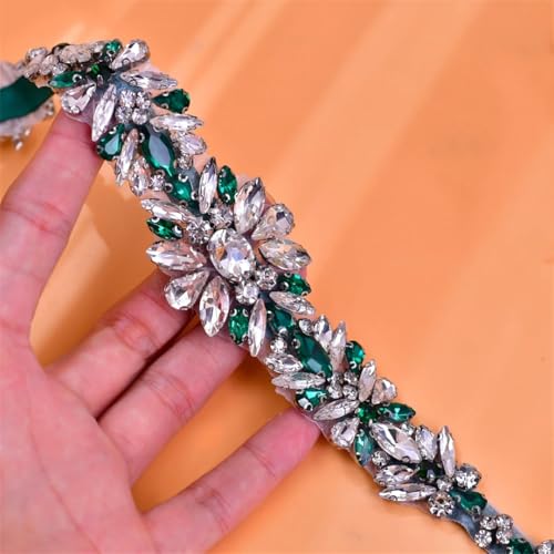 Women's Handmade Beaded Wedding Belt, Applique Bridal Accessory, Rhinestone Ribbon Ball Gown Belt3