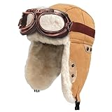 Peicees Aviator Hat and Goggles for Adult Costume Accessories Pilot Cap Vintage Goggles Trapper Hat with Fur Ear Flaps