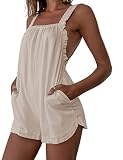 APAFES Women's Sexy Cotton Backless Short Overalls Loose Fit Strap Ruffled Rompers Playsuit(0250-Apr