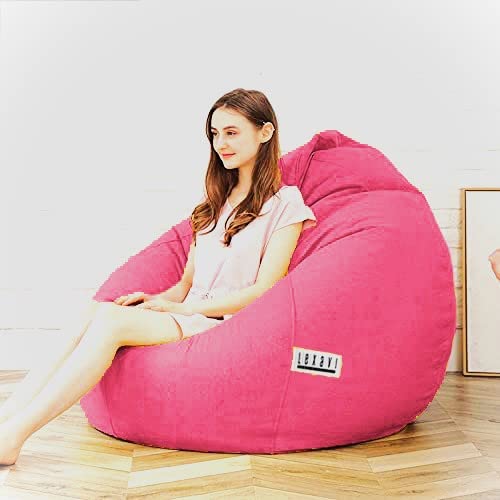 Image of LEXAVI Brand - Bean Bag with Footrest Filled with Beans, 4XL Large Jumbo Size in Faux Leather - (4XL, Pink)